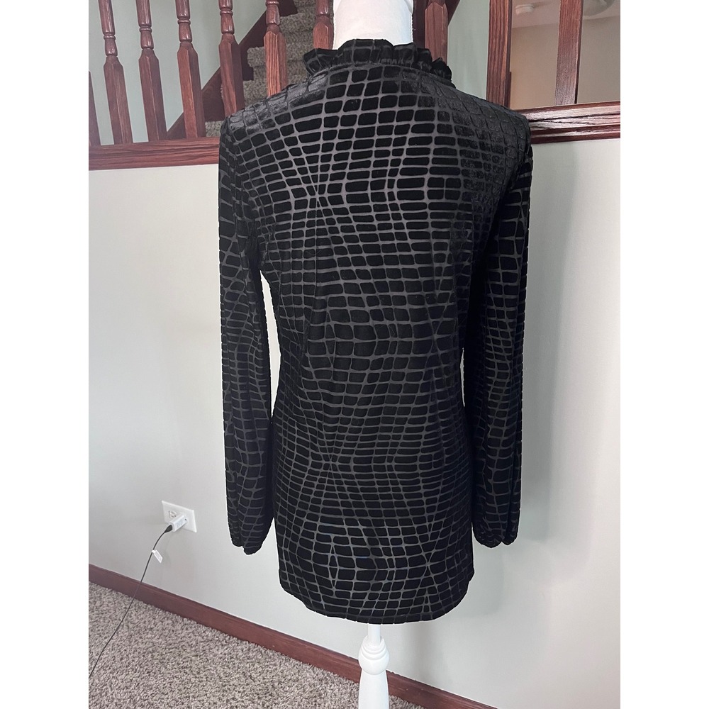 White House Black Market Burnout Velvet Grid Tunic Top Black Small WHBM